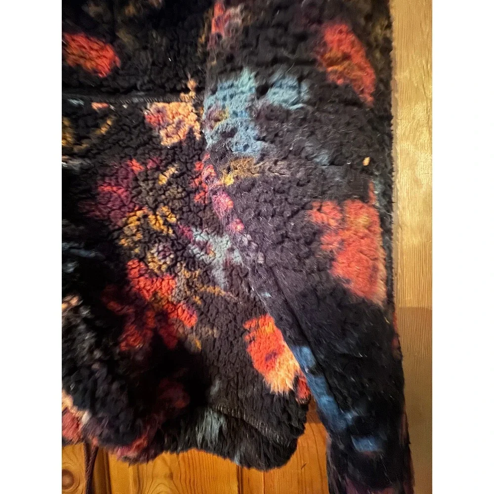 Prana Fleece Jacket Floral Print Hooded Zip‎ Up Cozy Warm Size S